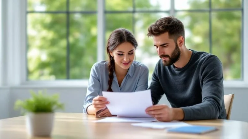 Zwei Personen besprechen Unterlagen in einem hellen Buero in Mannheim